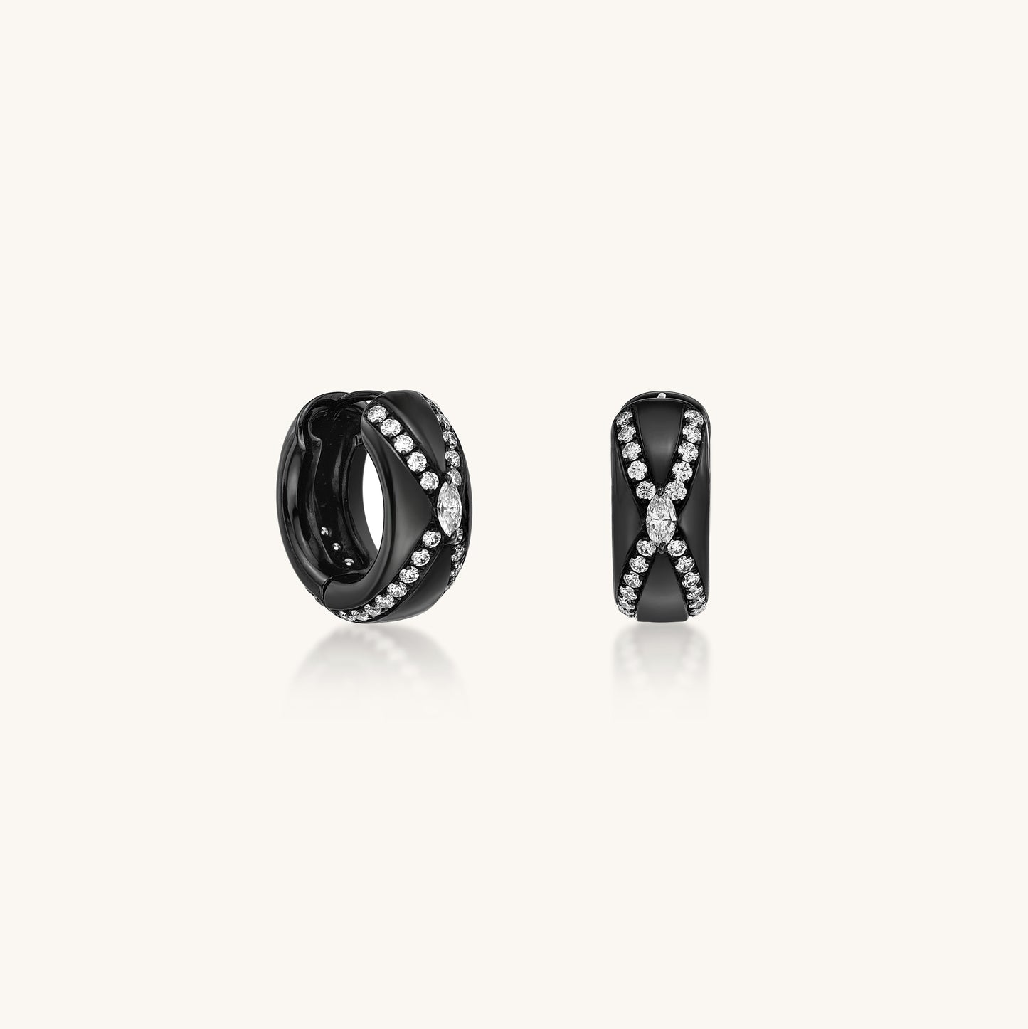 Black Plated Diamond Huggie Earrings