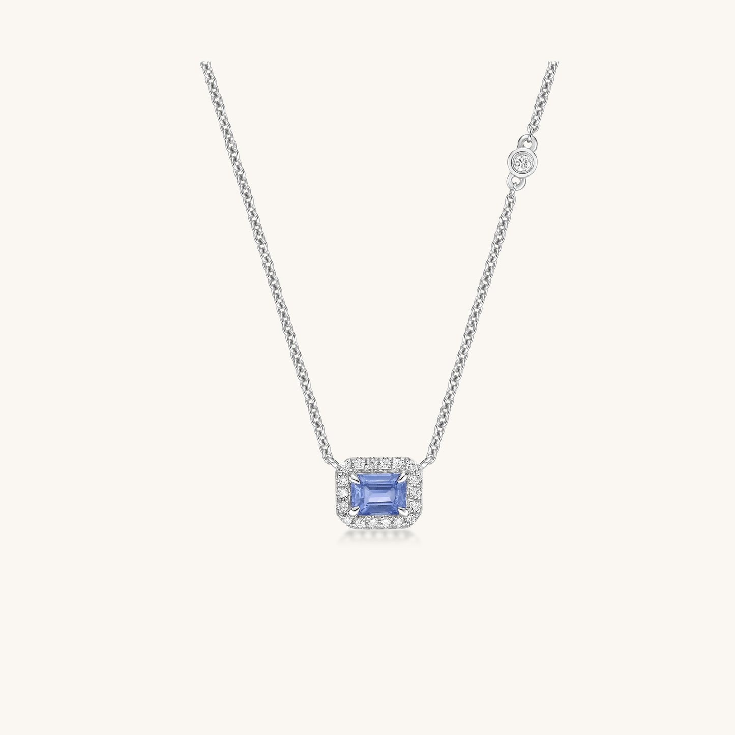 Sapphire & Diamond Halo Pendant Necklace