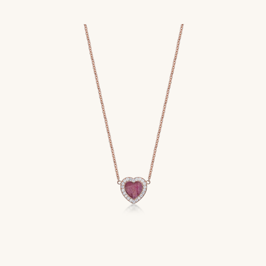 Heart Rhodonite Diamond Halo Necklace