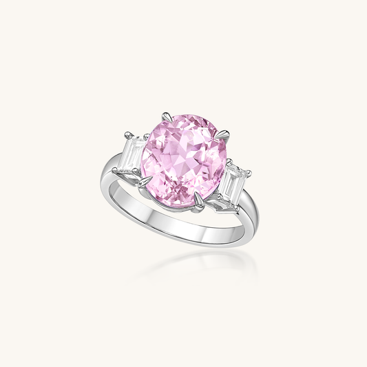 Kunzite and Baguette Diamond Ring