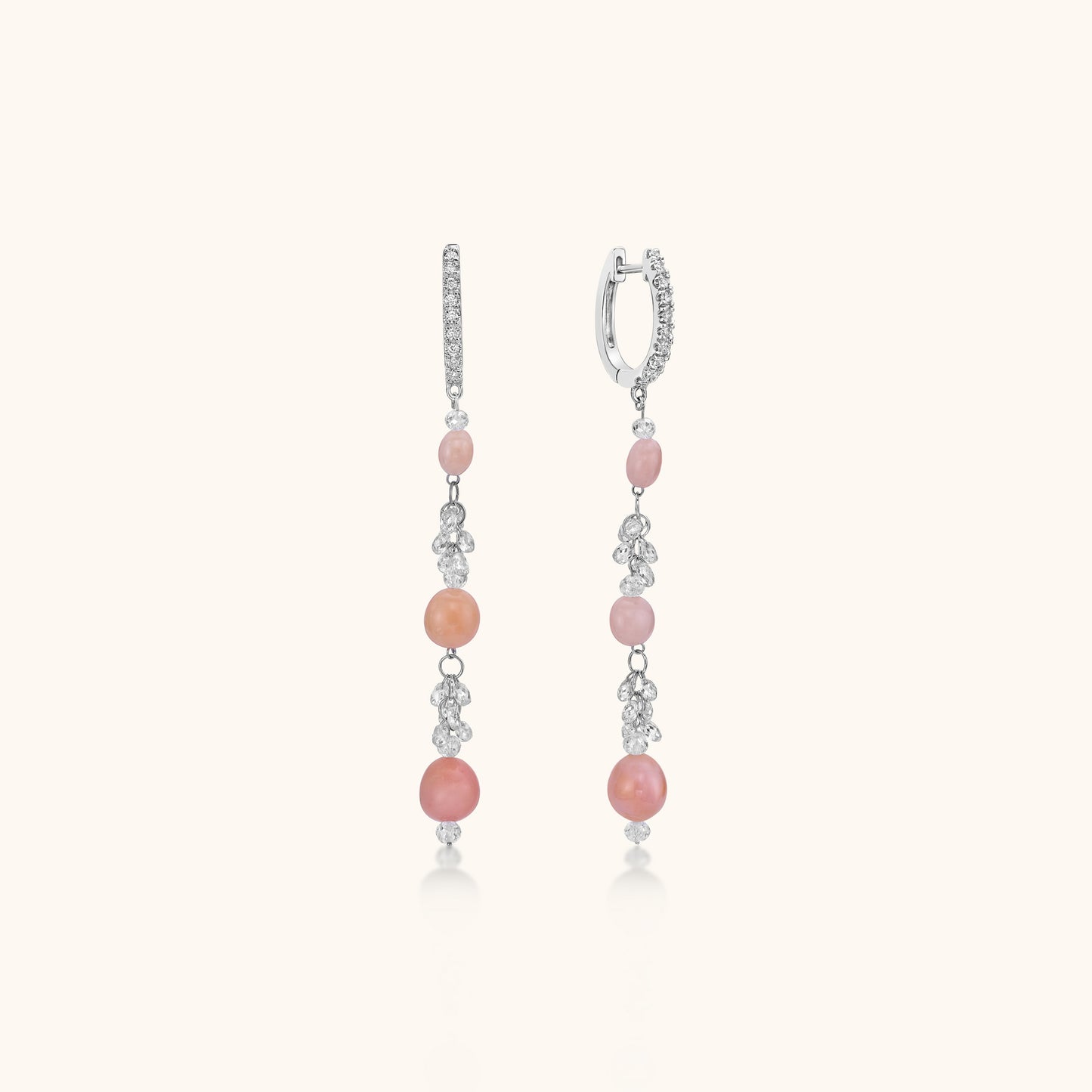 Conch Pearl & Briolette Diamond Drop Earrings