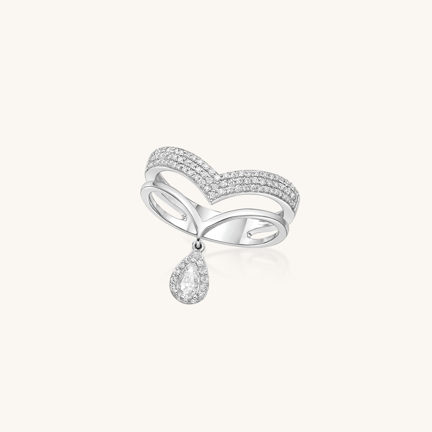 Radiant Cascade: Pear Diamond Halo Drop Ring