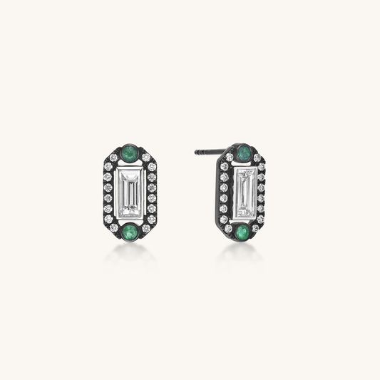 Baguette Diamond & Emerald Earrings