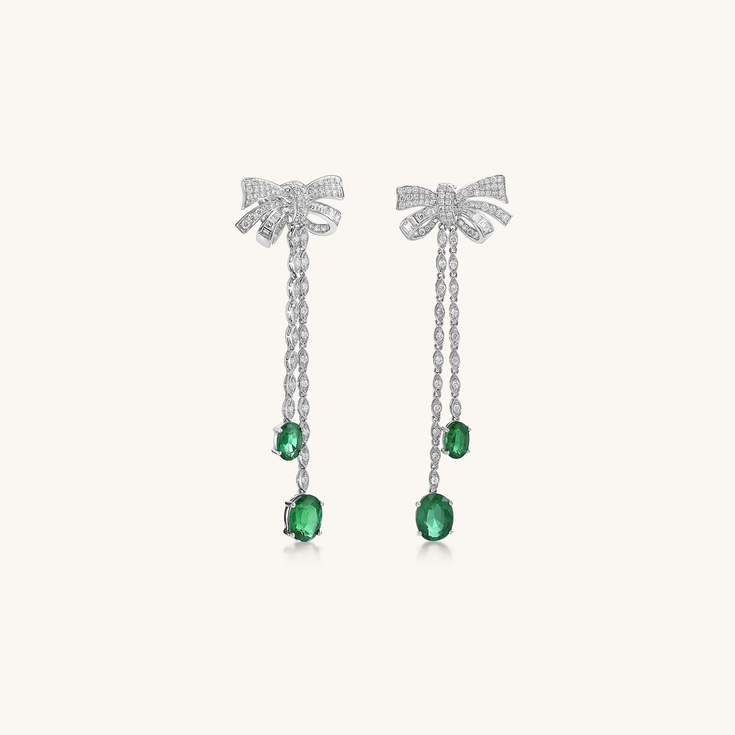 Diamond Bow & Emerald Drop Diamond Earrings