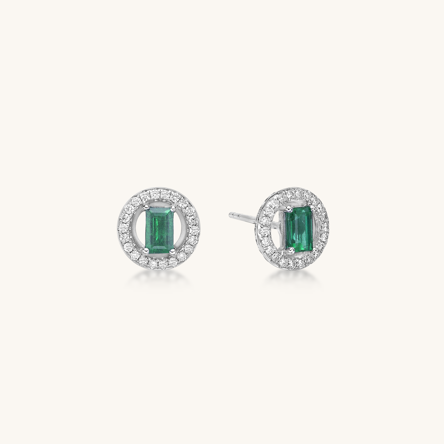 Emerald & Diamond Halo Stud Earrings