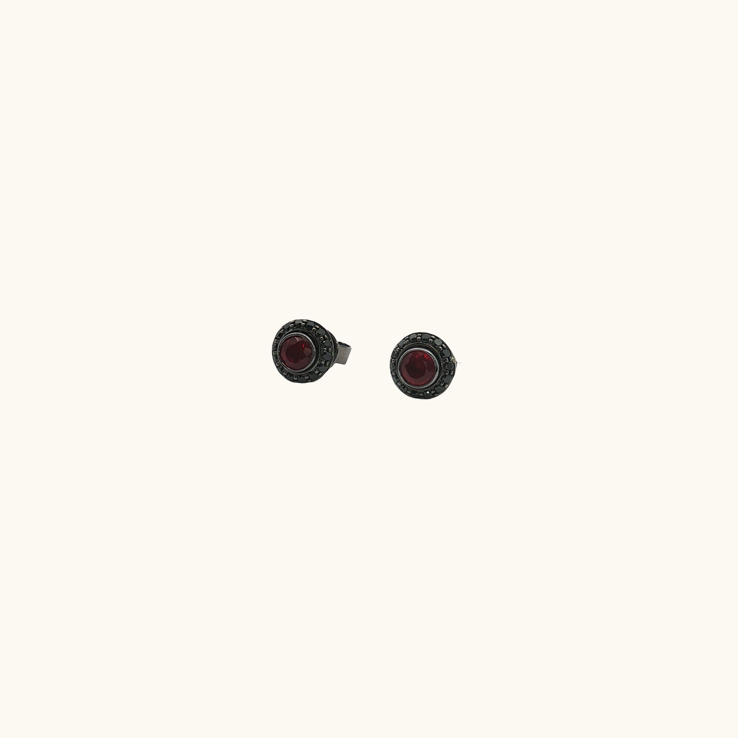 Black Plated Ruby & Black Diamond Halo Stud Earrings