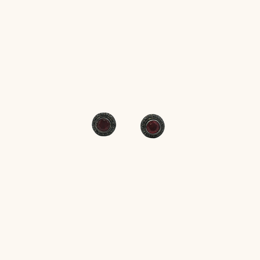 Black Plated Ruby & Black Diamond Halo Stud Earrings