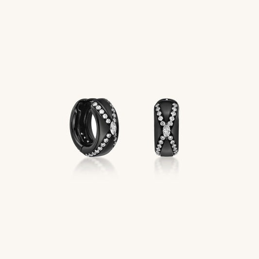 Black Plated Diamond Huggie Earrings