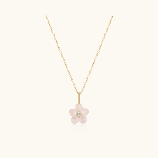 Petite Rose Quartz Flower Necklace
