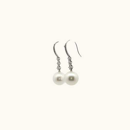 White Pearl Diamond Earrings