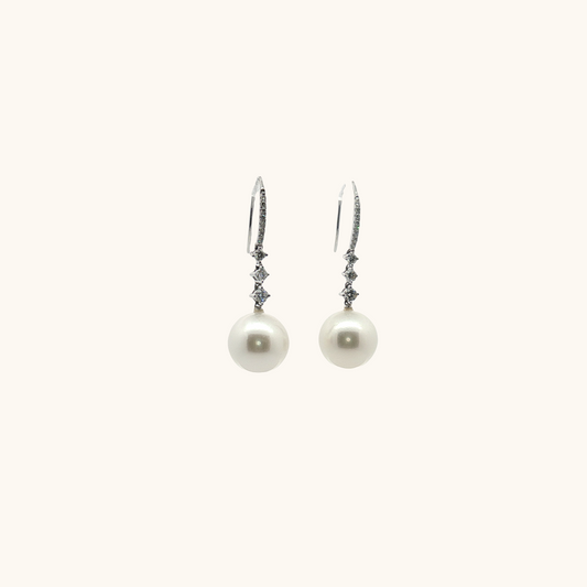 White Pearl Diamond Earrings