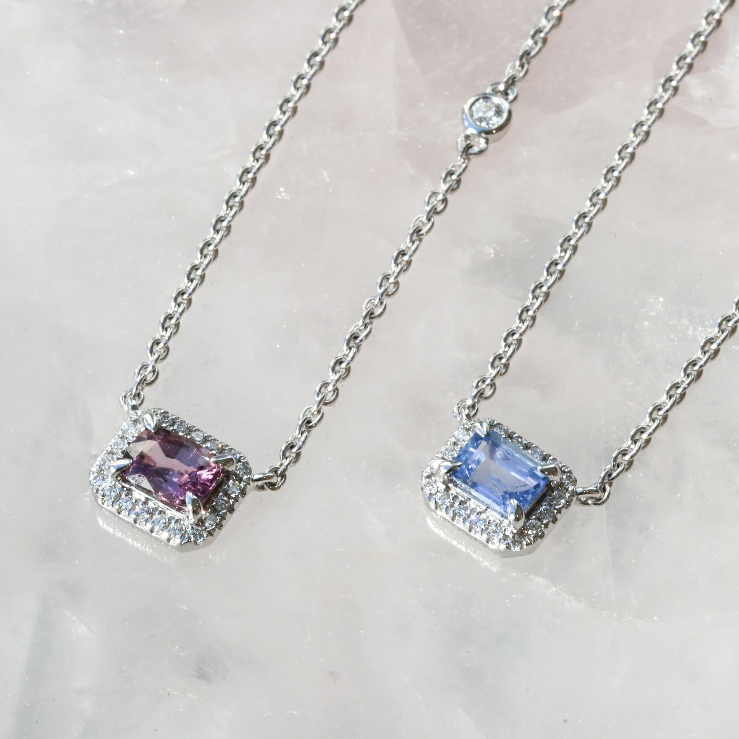 Sapphire & Diamond Halo Pendant Necklace