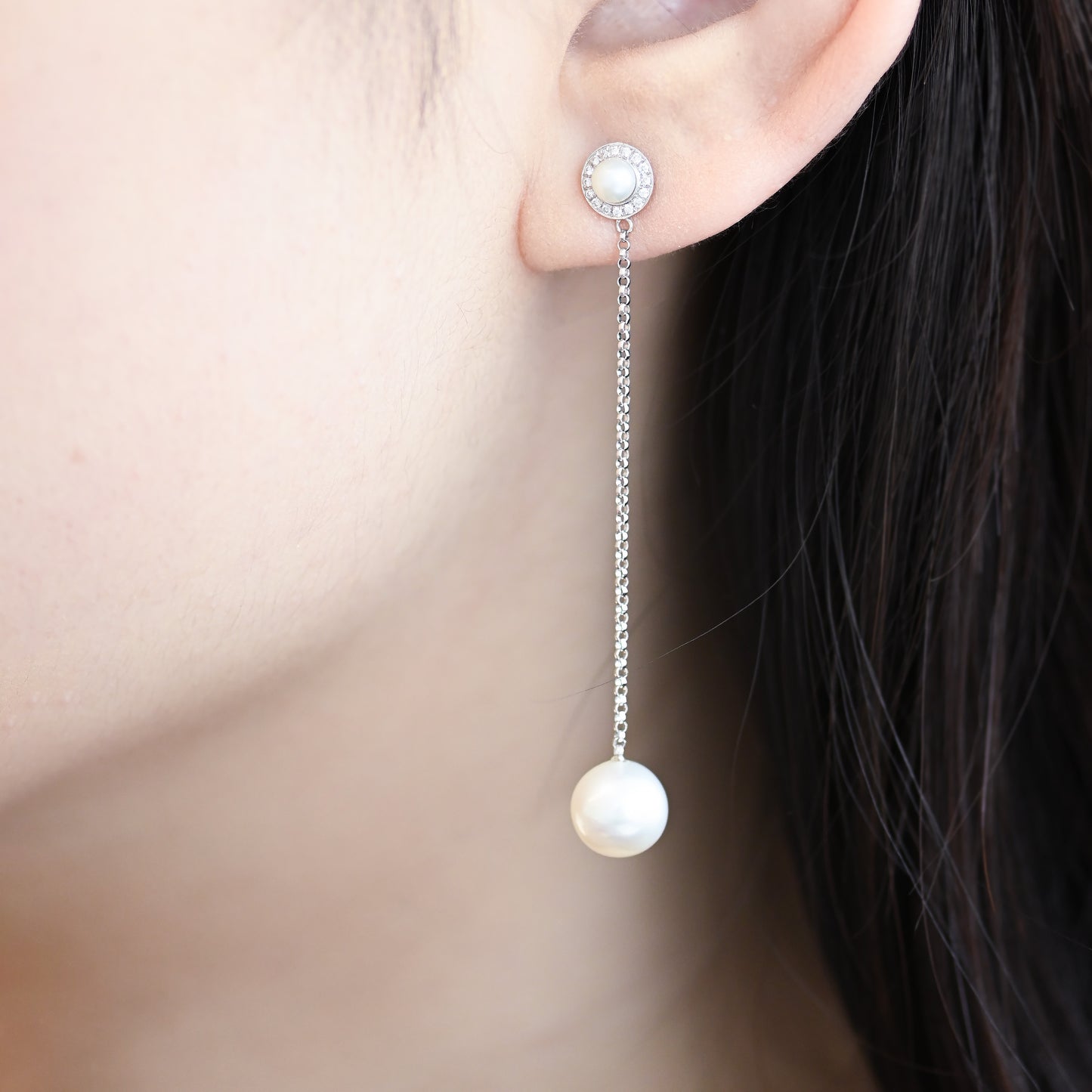 Pearl & Diamond Drop Earrings