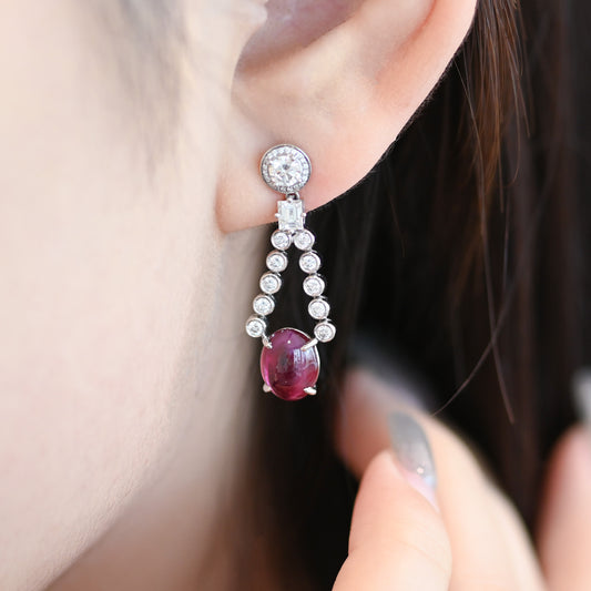 Cabochon Ruby and Diamond Earrings
